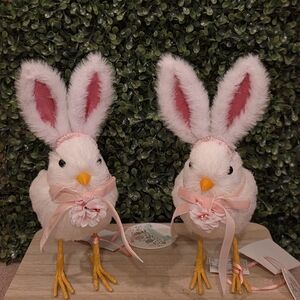 Pink Bunny-Ear Chick Figurines (Pair)